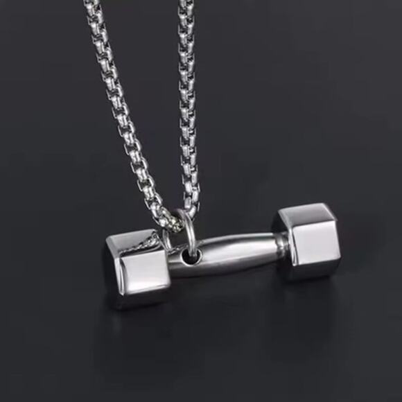 Men Dumbbell Necklace Christian Philippians 4:13 Fitness Weightlifter Jesus Gift NEW